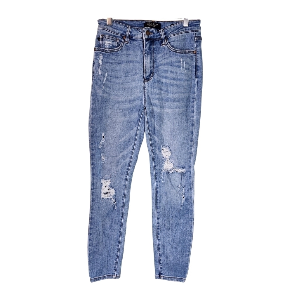 Judy Blue Medium Blue Ripped Skinny Jeans